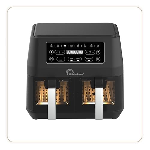 LITTLE BALANCE 8765 Crousty Light Duo, Frytkownica bezolejowa, Air Fryer, 2 szuflady, nieprzywierająca, bez PFAS, 8 predefiniowanych programów, 7,6 litra dla 6 osób, 2460 W, czarna