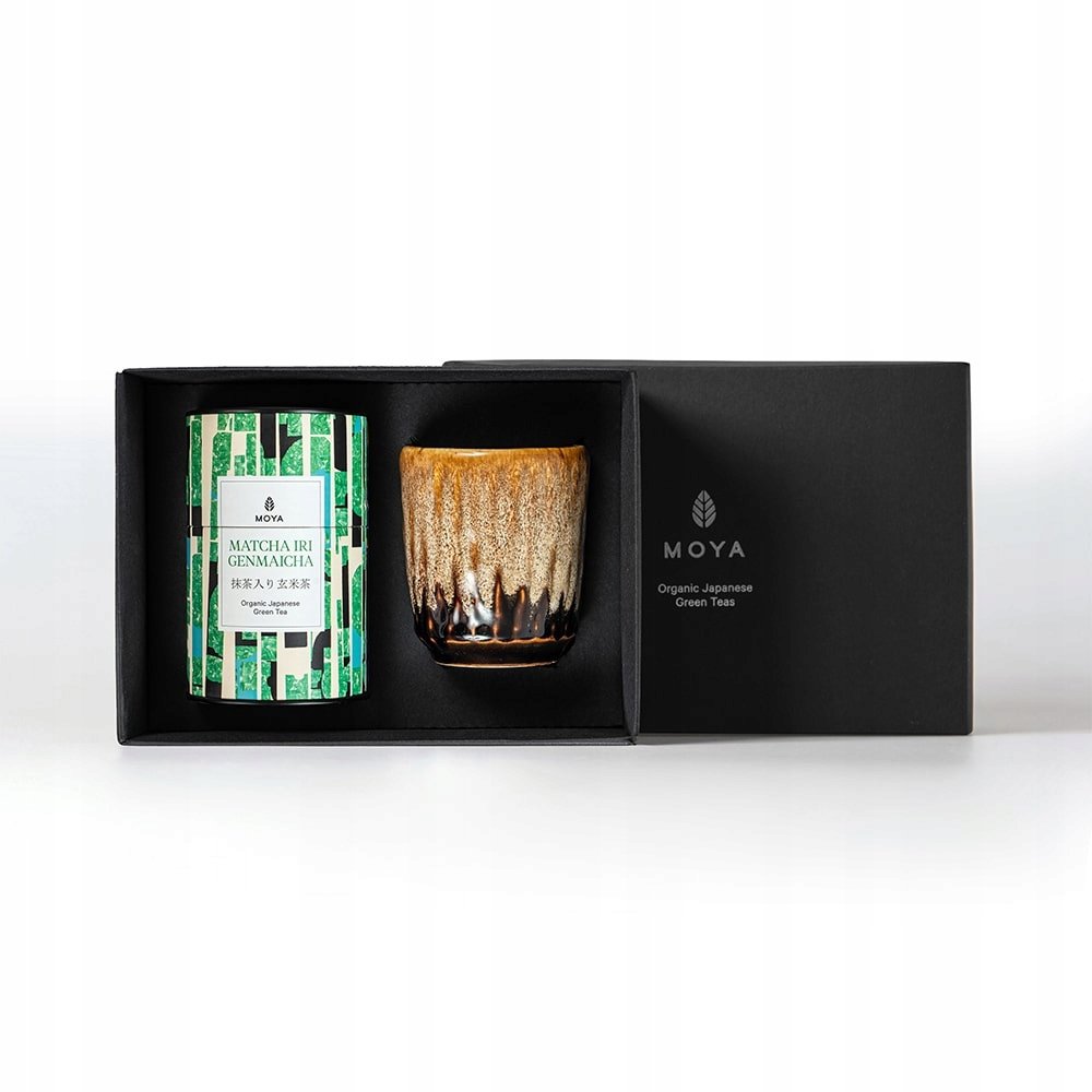 Zestaw organiczna zielona herbata Moya Matcha Iri Genmaicha i kubek Kanpai