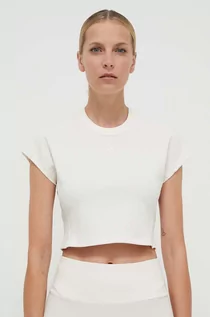 Koszulki sportowe damskie - adidas t-shirt damski kolor beżowy - grafika 1