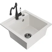 Zlewozmywaki z baterią - Mexen Vito zlewozmywak granitowy 1-komorowy z baterią kuchenną Carla, biały - miniaturka - grafika 1