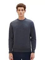 Bluzy męskie - TOM TAILOR Męska bluza basic z nadrukiem czcionki, 19024-sky Captain Blue White Melange, S - miniaturka - grafika 1