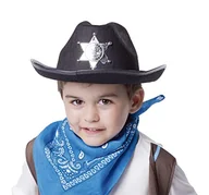 Zabawy w naśladowanie dorosłych - Rubies Czarny kapelusz szeryfa dla chłopca i dziewczynki, Kapelusz kowbojski lub cowgirl z płytą szeryfa z przodu, Oryginalny, Idealny na Halloween, Boże Narodzenie, karnawał i urodziny. - miniaturka - grafika 1