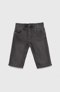 Spodnie i spodenki dla chłopców - Pepe Jeans szorty jeansowe dziecięce kolor szary regulowana talia - grafika 1