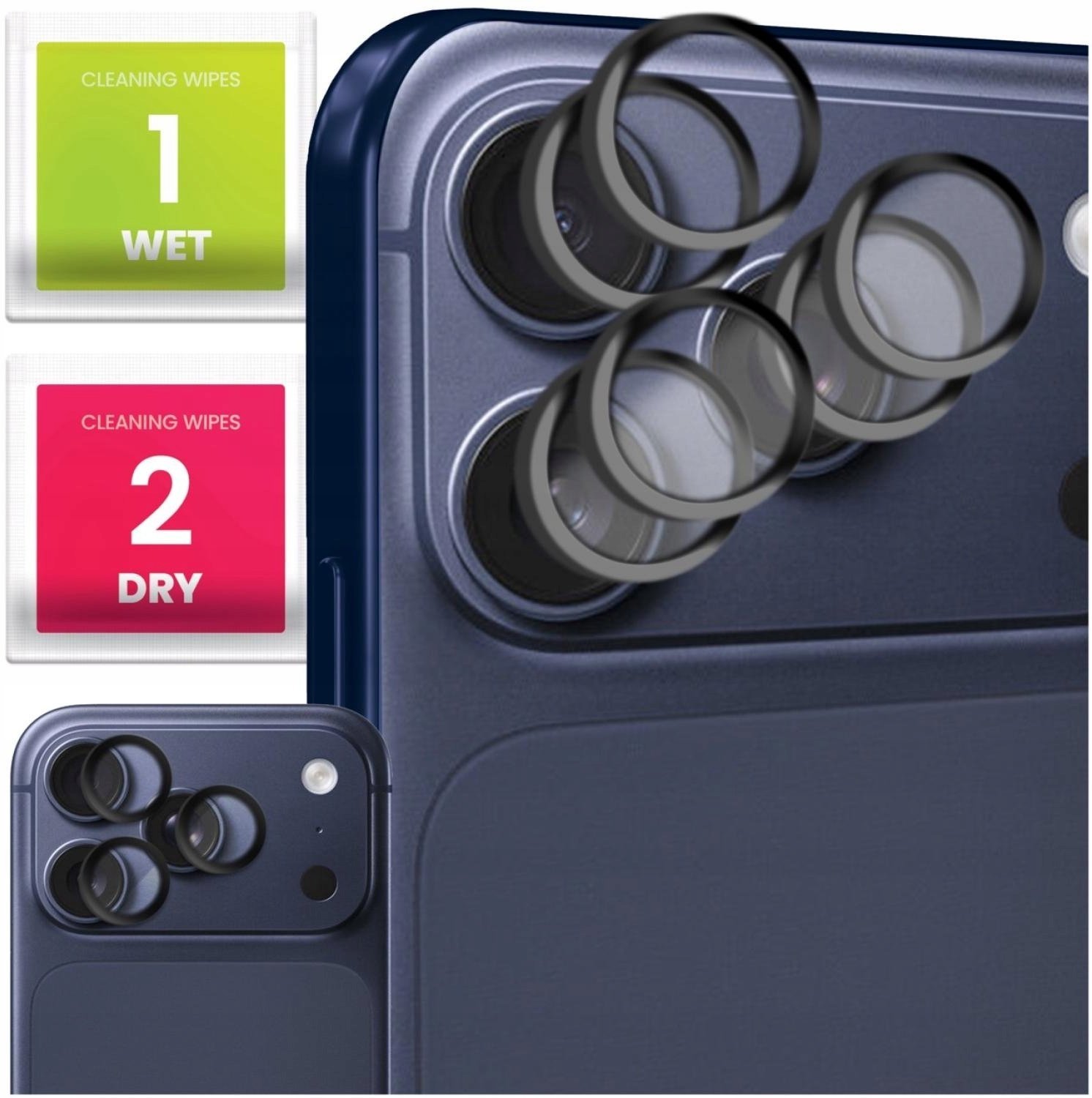 6x Szkło Na Aparat Do Apple iPhone 17 Pro Max Na Obiektywy, Czarne, 9H