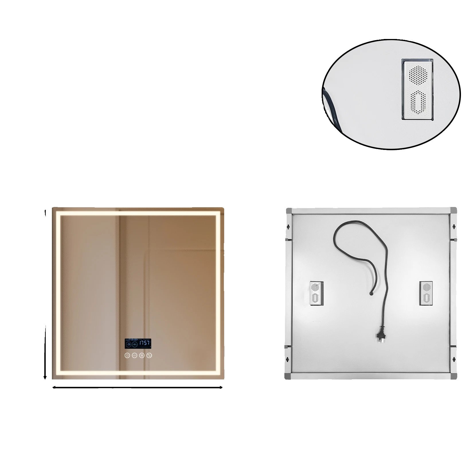 Lustro łazienkowe LED, głośnik Bluetooth, regulowane oświetlenie, kwadratowe