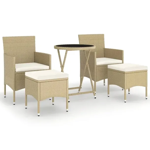 Beżowy zestaw mebli bistro z rattanu PE, stół 60x75 cm, krzesła 53x58x8