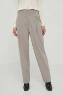 Spodnie damskie - Sisley spodnie z domieszką wełny kolor beżowy proste high waist - miniaturka - grafika 1