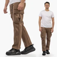 Dresy męskie - Spodnie Dresowe Męskie Cargo Dresy Proste Z Kieszeniami Brązowe XL Brązowy - miniaturka - grafika 1