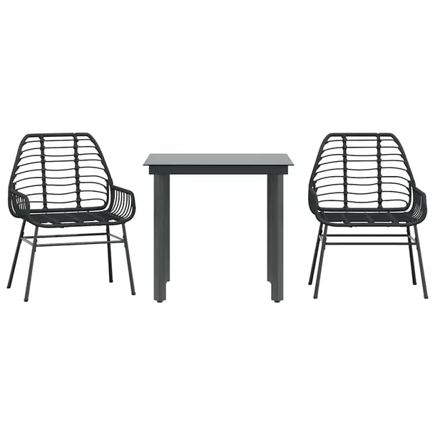 Zestaw Mebli Ogrodowych Rattan PE i Stal, Czarny, Stół 80x80x74 cm, Krzes