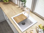 Zlewozmywaki z baterią - Foxal Biały Zlewozmywak Granitowy + Bateria Biała - miniaturka - grafika 1