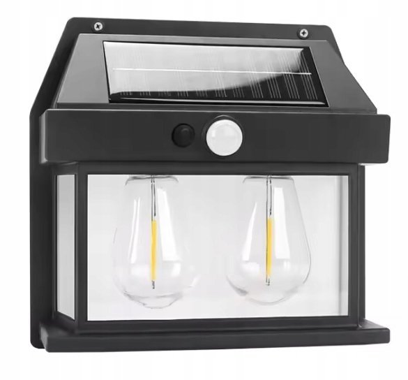 Lampa solarna LED elewacyjna podwójna kinkiet z czujnikiem filament
