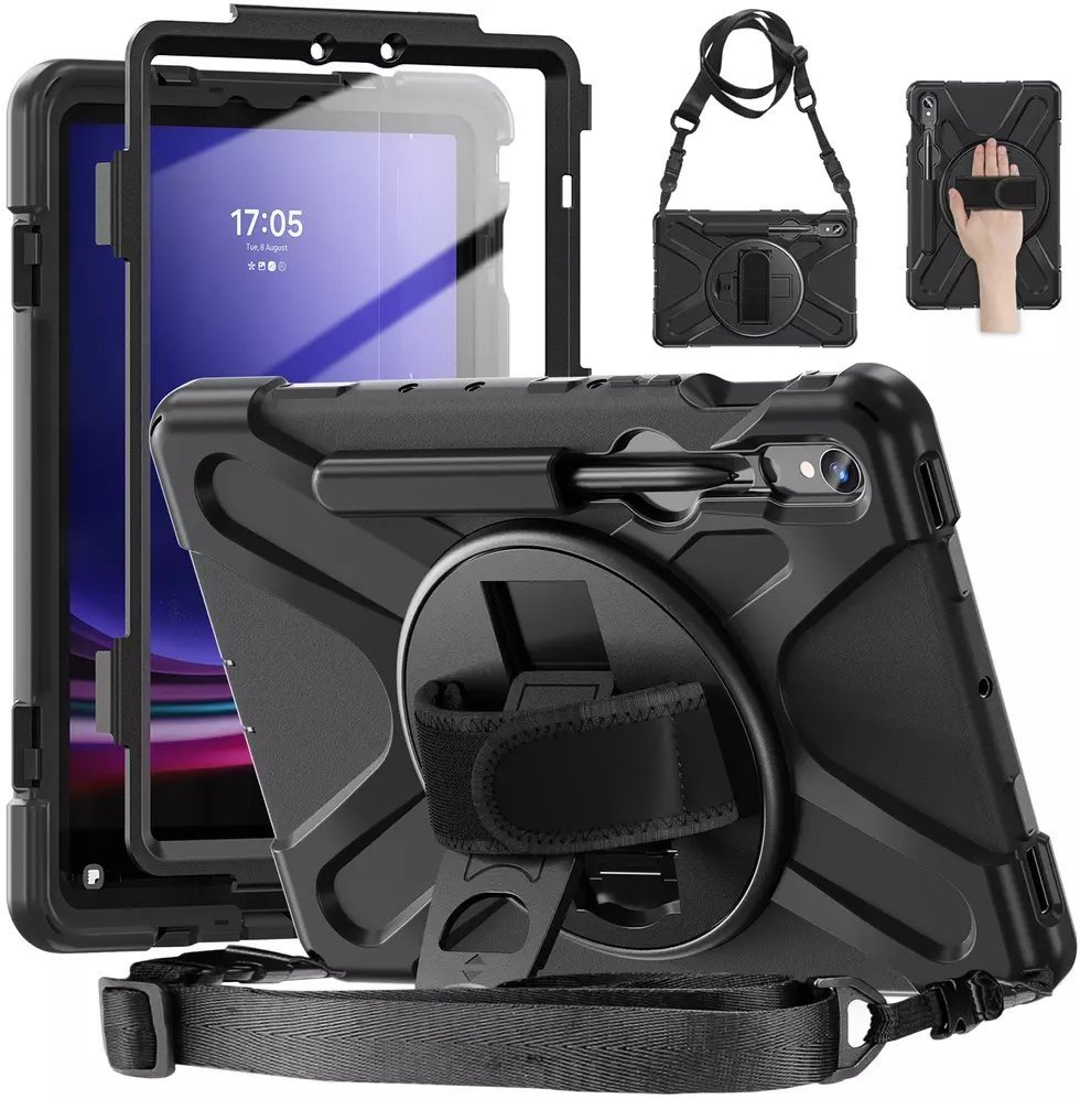 Etui na tablet 4kom.pl Etui pancerne Shockproof z uchwytem do Samsung Galaxy Tab S9 FE/S9/S10 FE, czarne