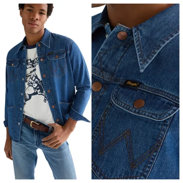 Koszula Męska Wrangler Wrange Shirt Bawełniana Niebieska Koszula XL