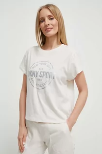 Koszulki sportowe damskie - Dkny t-shirt bawełniany damski kolor beżowy - DKNY - grafika 1