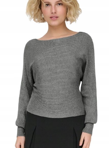 ONLY SWETER DAMSKI SZARY Z DŁUGIM RĘKAWEM PRĄŻKOWANY M JQA