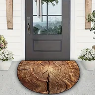 Inne - TEMU 1 szt. 3D Wycieraczka do Drzwi z Efektem Drewna, Antypoślizgowe Podłoże, Półokrągła Tekstylowa Mata Podłogowa do Użytku - miniaturka - grafika 1