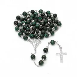 Ręcznie robiony różaniec, naturalny szmaragd 6mm, zielony, srebrny, srebro 925 - Różańce - miniaturka - grafika 1