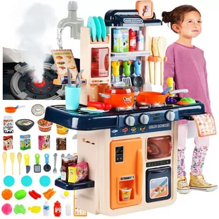Duża kuchnia kuchenka dla dzieci, światło, kran z wodą, para, palniki, dźwięki, garnki i akcesoria w zestawie. - Zabawki AGD - miniaturka - grafika 1