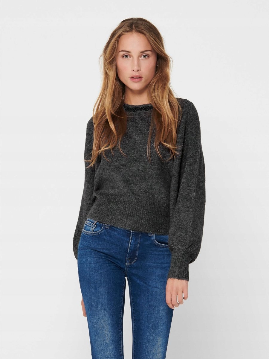 ONLY SWETER KLASYCZNY DAMSKI SZARY OKRĄGŁY DEKOLT XS 7CA
