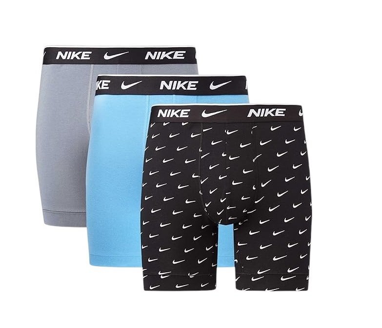 NIKE BOKSERKI MĘSKIE BOXER BRIEF 3P CZARNE/SZARE/NIEBIESKIE r.M
