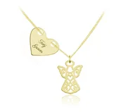 Biżuteria religijna - Srebrny naszyjnik - Ażurowy Aniołek z serduszkiem - grawer gratis! 24k złocenie - miniaturka - grafika 1