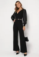 Kombinezony - Czarny Długi Kombinezon z Luźnym Rękawem i Paskiem Dolcet - miniaturka - grafika 1