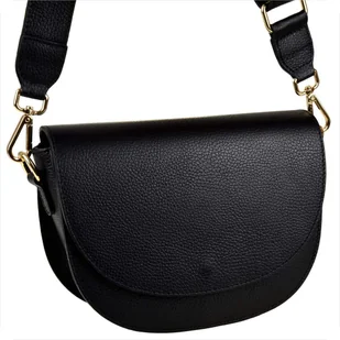 Vera Pelle skórzana listonoszka czarna szeroki pasek złote okucia - Torebki damskie Vera Pelle skórzana listonoszka czarna szeroki pasek złote okucia - Torebki damskie - miniaturka - grafika 1