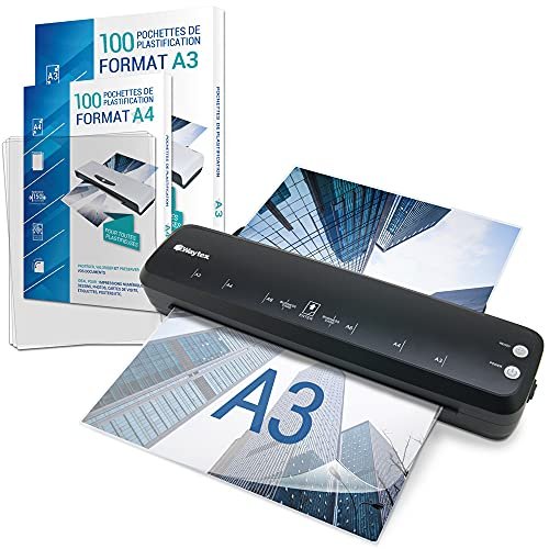 Laminator A3 A4 A5 A6 A7 Pro szybko na gorąco i zimno do 2x125 mikronów do użytku biurowego lub domowego opakowanie z 100 kieszeniami A4 + 100 kieszeniami A3
