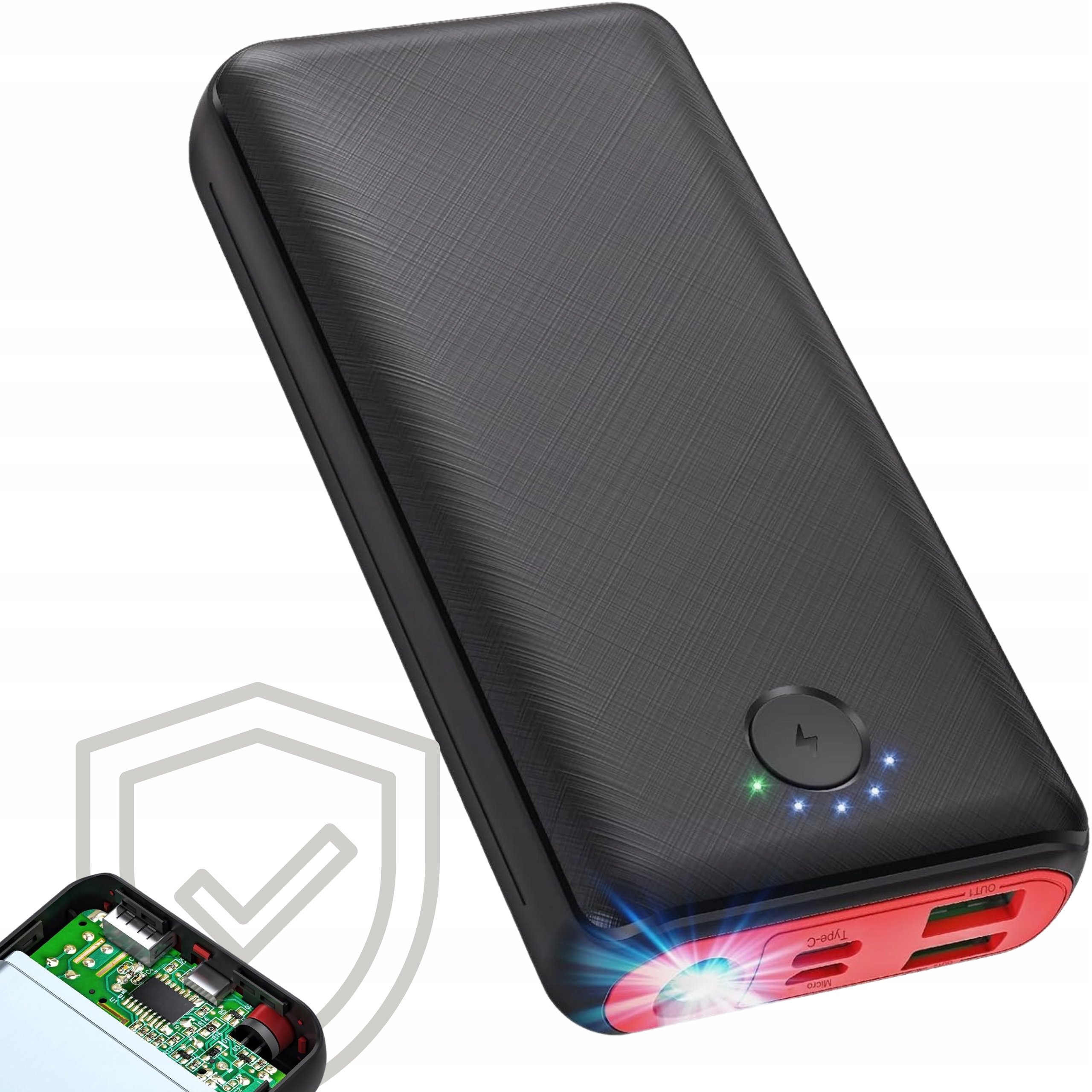 Pojemny Powerbank 30000mAh Usb-c In/out Pd 20W Potrójne Ładowanie Latarka