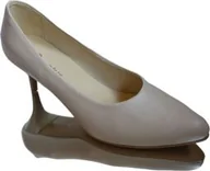 Czółenka - BnW Skórzane beżowe czółenka na wysokiej szpilce - miniaturka - grafika 1