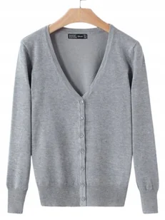 Sweter Damski Sweterek Rozpinany Kardigan Wiosna Jesień Dzianinowy Szary - Swetry damskie - miniaturka - grafika 1