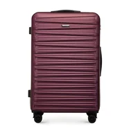 Walizki - Duża walizka z ABS-u w poziome tłoczenie bordowa - miniaturka - grafika 1