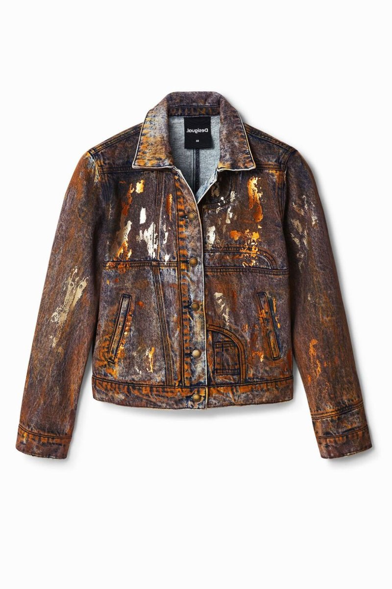 Kurtka damska Desigual Los Angeles jeansowa brązowa -XS