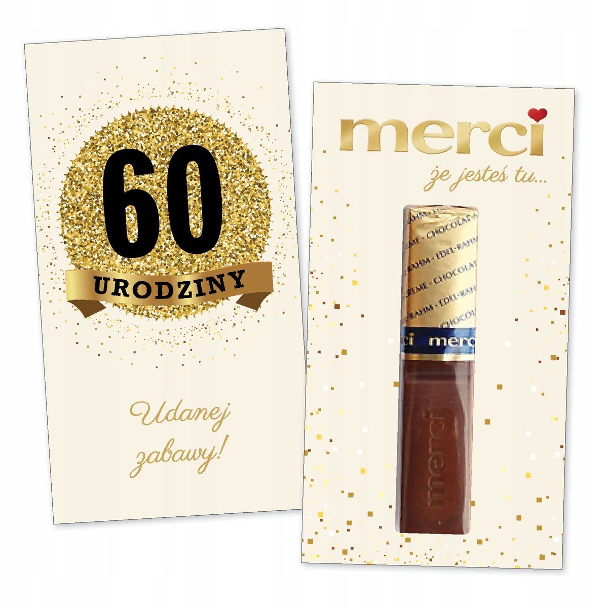 10x PODZIĘKOWANIA NA 60 URODZINY DLA GOŚCI merci lat - premium - KREMOWY