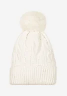 Czapki damskie - Jasnobeżowa Czapka z Pomponem Zdobiona Warkoczowym Splotem Emmirae - miniaturka - grafika 1