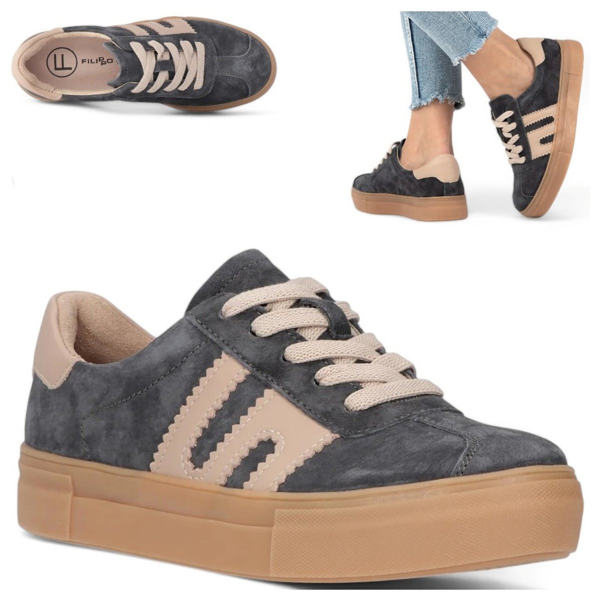 Sneakersy Damskie SKÓRZANE FILIPPO Wygodne Sznurowane sportowe Półbuty 36