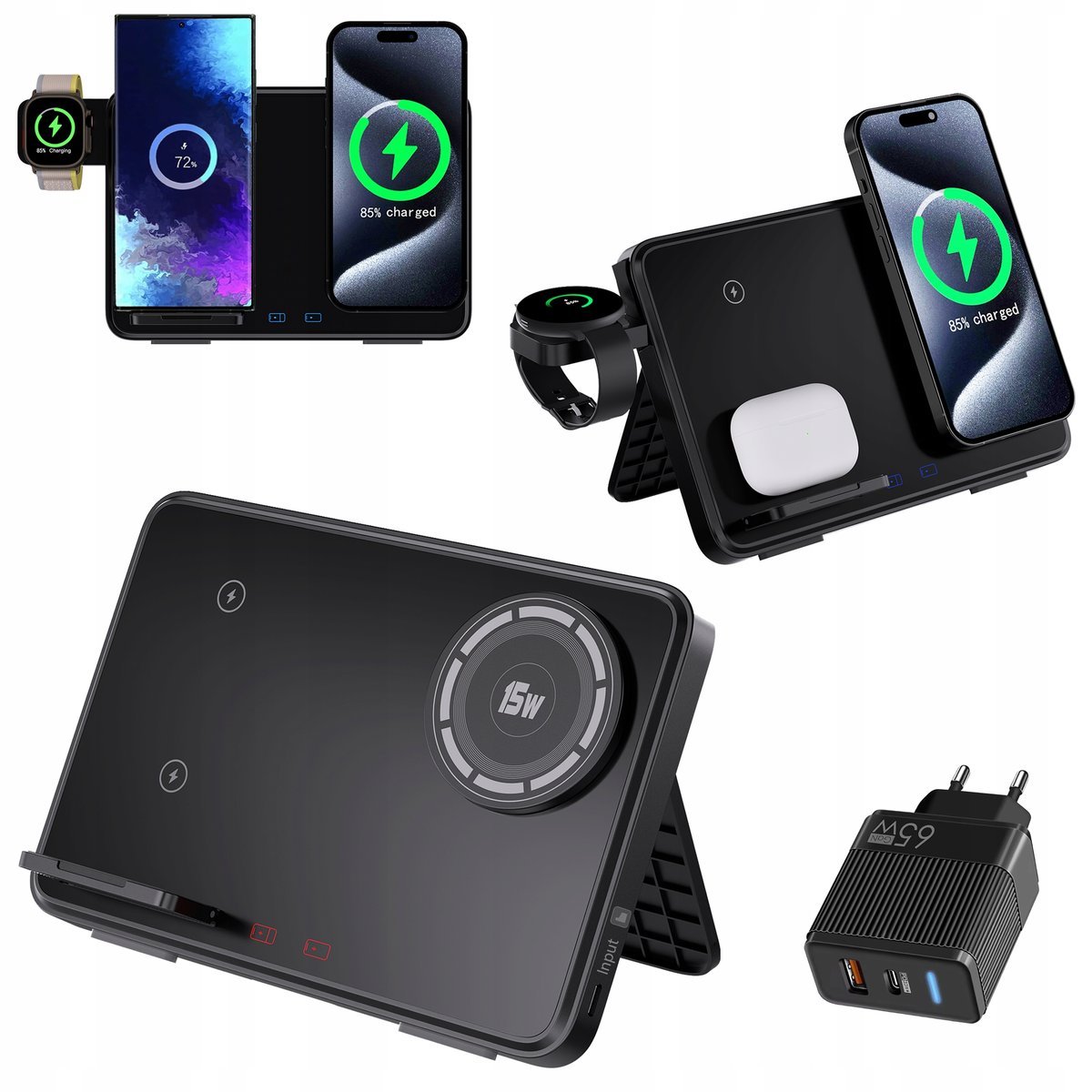 Ładowarka Bezprzewodowa Indukcyjna Składana do Apple Samsung + Zasilacz 65W