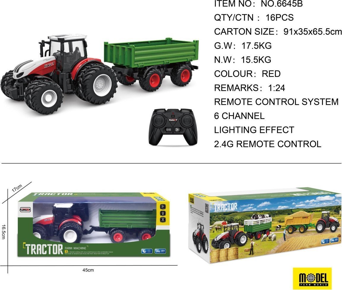 Traktor Czerwony R/C Z Zieloną Naczepą