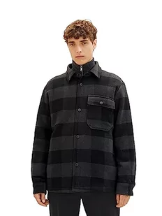 TOM TAILOR Denim Męska kurtka Cosy Flanelowa Overshirt Karo, 32664-Black Grey Buffalo Check, XXL - Kurtki męskie - miniaturka - grafika 1