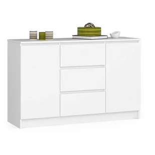 Komoda do salonu 120 cm K016 - Biała - 2 drzwi 3 szuflady - Komody - miniaturka - grafika 1