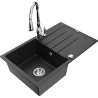 Zlewozmywaki z baterią - Mexen Bruno zlewozmywak granitowy 1-komorowy z ociekaczem i baterią kuchenną Savita, czarny/złoty metalik - miniaturka - grafika 1