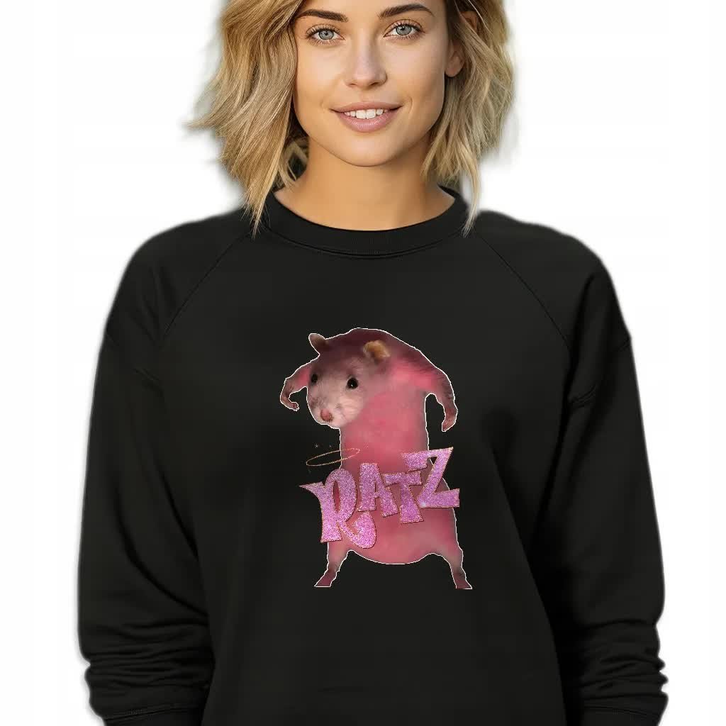CZARNA BLUZA DAMSKA Dresowa RÓŻOWY SZCZUR RATZ ZABAWNE GRAFIKI Rozmiar S