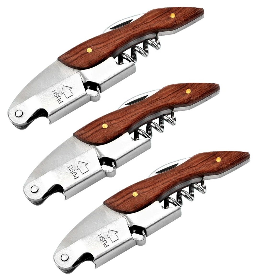 3 x korkociąg do wina ze stali nierdzewnej nóż kelnerski otwieracz do wina z otwieraczem do butelek i nożem do folii wielofunkcyjne sztućce kelnerskie korkociąg do wina korkociąg ręczny