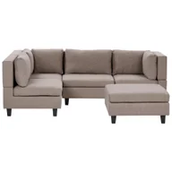 Narożniki - BELIANI Narożnik brązowy prawostronny tapicerowany 4-osobowy modułowy z otomaną styl nowoczesny - miniaturka - grafika 1