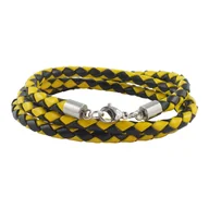 Naszyjniki męskie - Skórzany naszyjnik męski czarny żółty 17-100 cm długości pleciony, długość:55 cm, szerokość:6 mm, zapięcie:karabińczyk srebrny - miniaturka - grafika 1