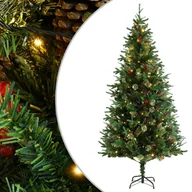 Choinki - vidaXL Choinka z lampkami LED i szyszkami, zielona, 225 cm, PVC i PE - miniaturka - grafika 1