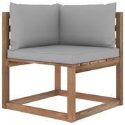 Ławki ogrodowe - vidaXL Ogrodowa sofa narożna z palet, z szarymi poduszkami - miniaturka - grafika 1