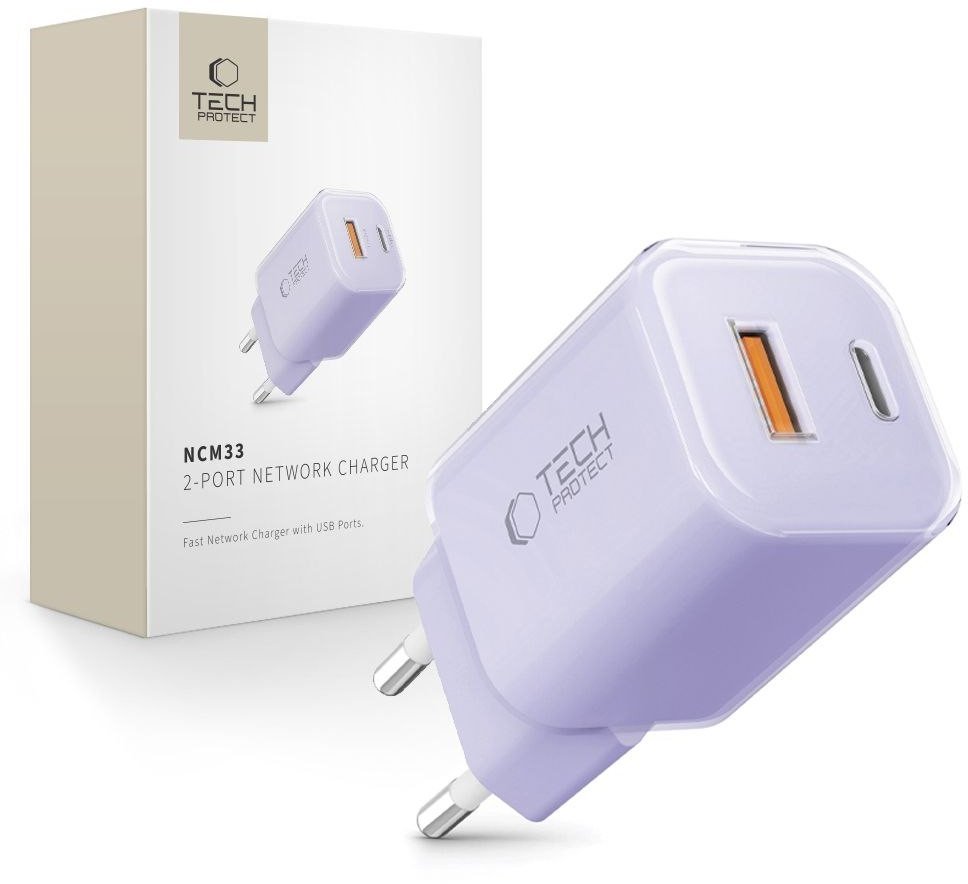 TECH-PROTECT NCM33 2-PORT NETWORK CHARGER PD 33W / QC3.0 BABY PURPLE