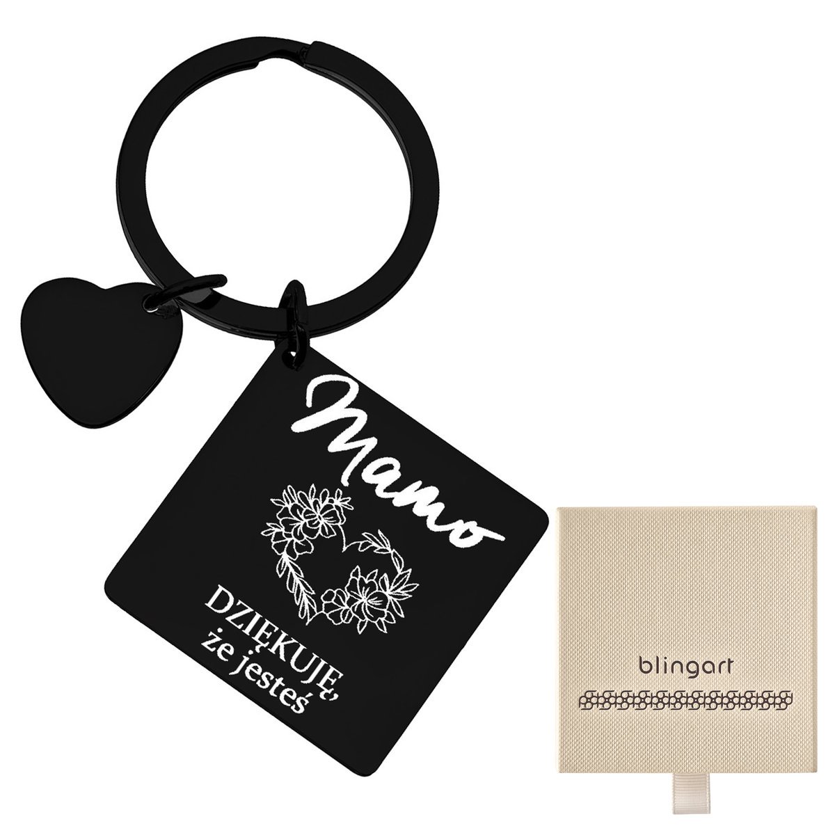 Brelok do kluczy z grawerem KWADRAT serduszko KOLO