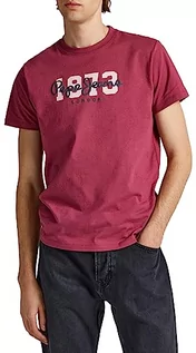 Koszulki męskie - Pepe Jeans T-shirt męski z wilkiem, Czerwony (rozgnieciona jagoda), XS - grafika 1